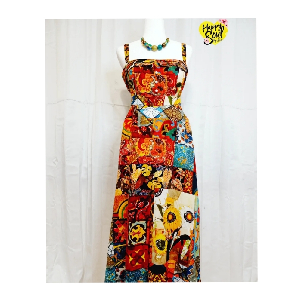 Premium quality Italian patchwork sicilian style majolica long dress
